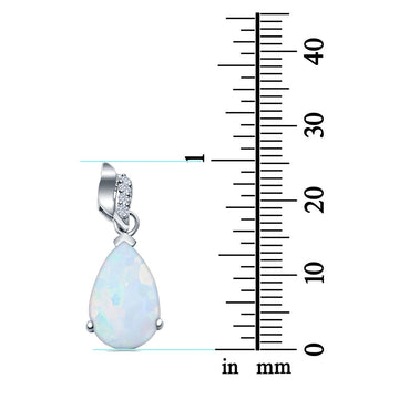 Pear Shape Lab Created White Opal Simulated CZ 925 Sterling Silver Charm Pendant